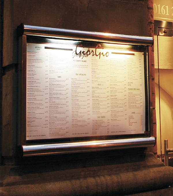 Outside Menu Case. Kensington external menu display case White Light